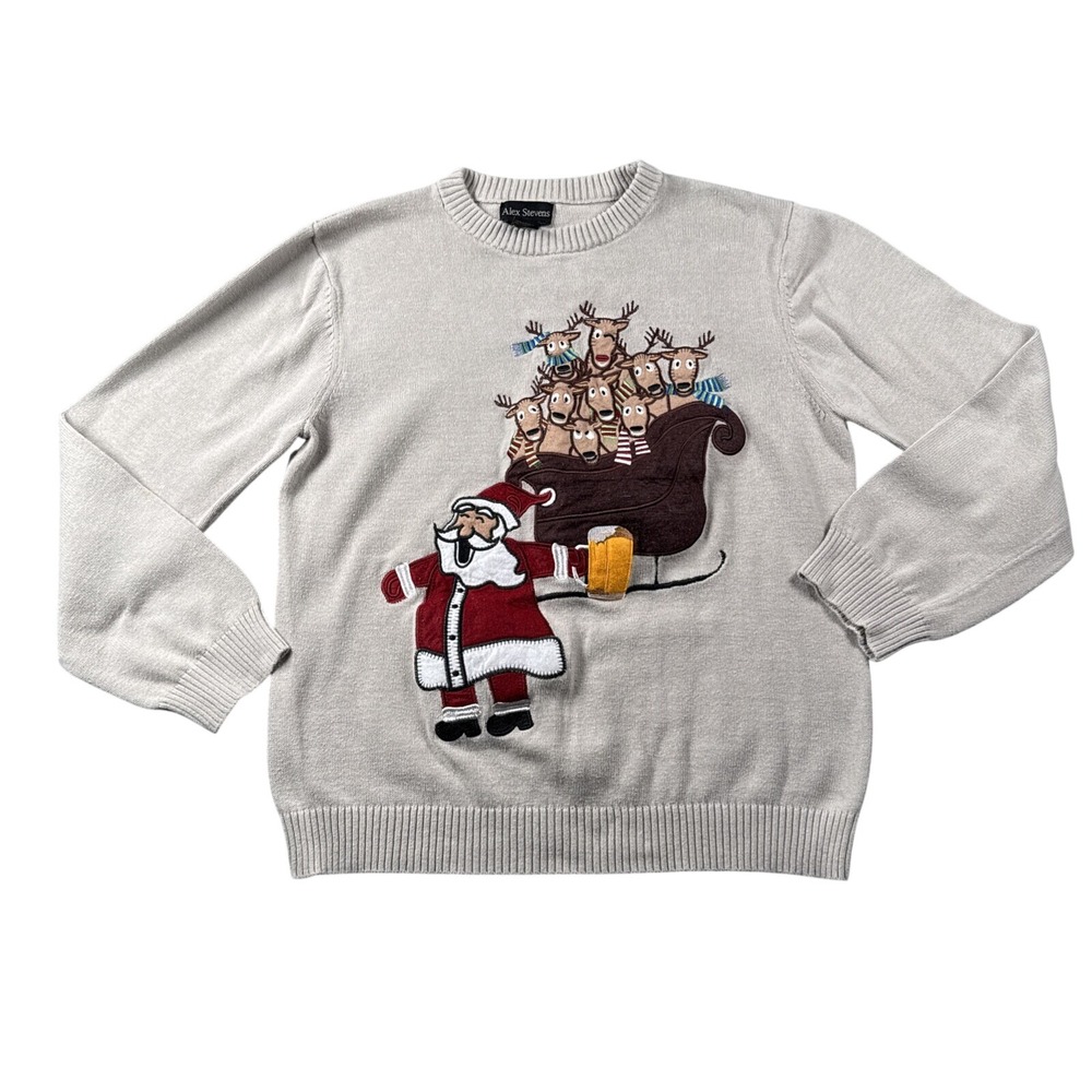 Alex Stevens Christmas Sweater Womens M Pullover Knit Santa Sleigh Reindeer‎